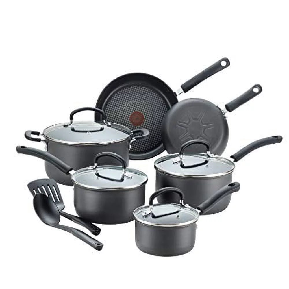 12 Piece Hard Anodized Nonstick Cookware Set, Black L3395