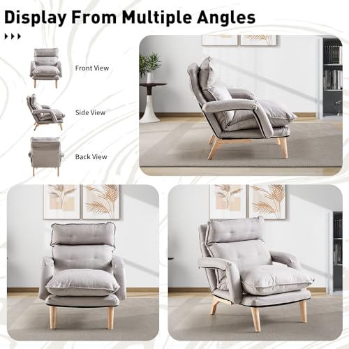 Gray Linen Accent Chair with Ottoman T8781