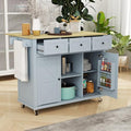 Grey Blue Rolling Kitchen Island with Storage Cabinet and 3 Drawers I378253