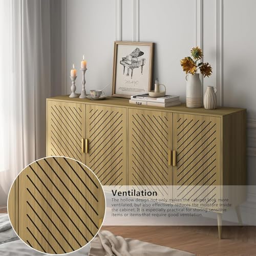4 Doors Wood Sideboard Cabinet with Adjustable Shelves T560017