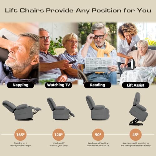 Large Power Lift Recliner Chairs with Heat and Massage Set of 2, Breathable Leather, Dark Brown S71979
