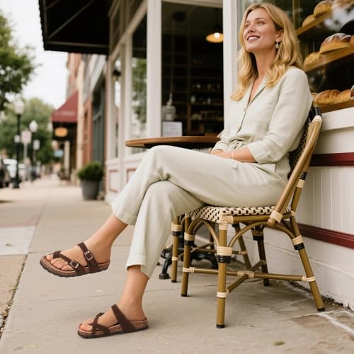 Women's Genuine Suede Cork Footbed Sandals with Adjustable Buckle J18238