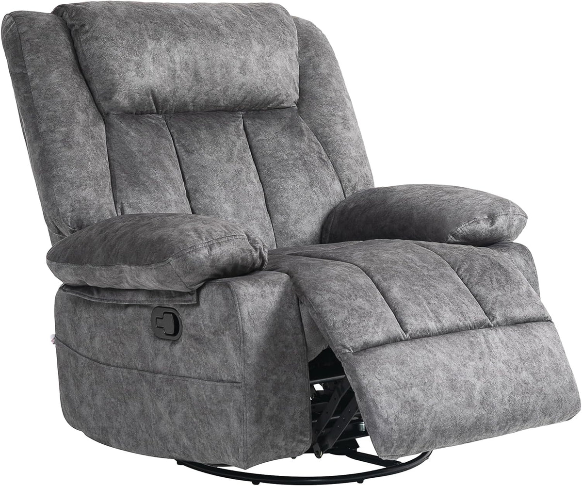Gray Swivel Rocker Recliner Chair with Side Pockets and Metal Base K86401