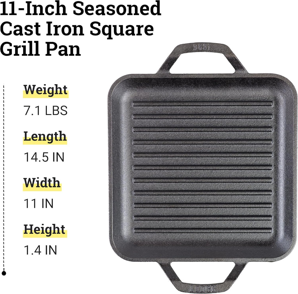 11 in Pre-Seasoned Cast Iron Square Grill Pan X7154