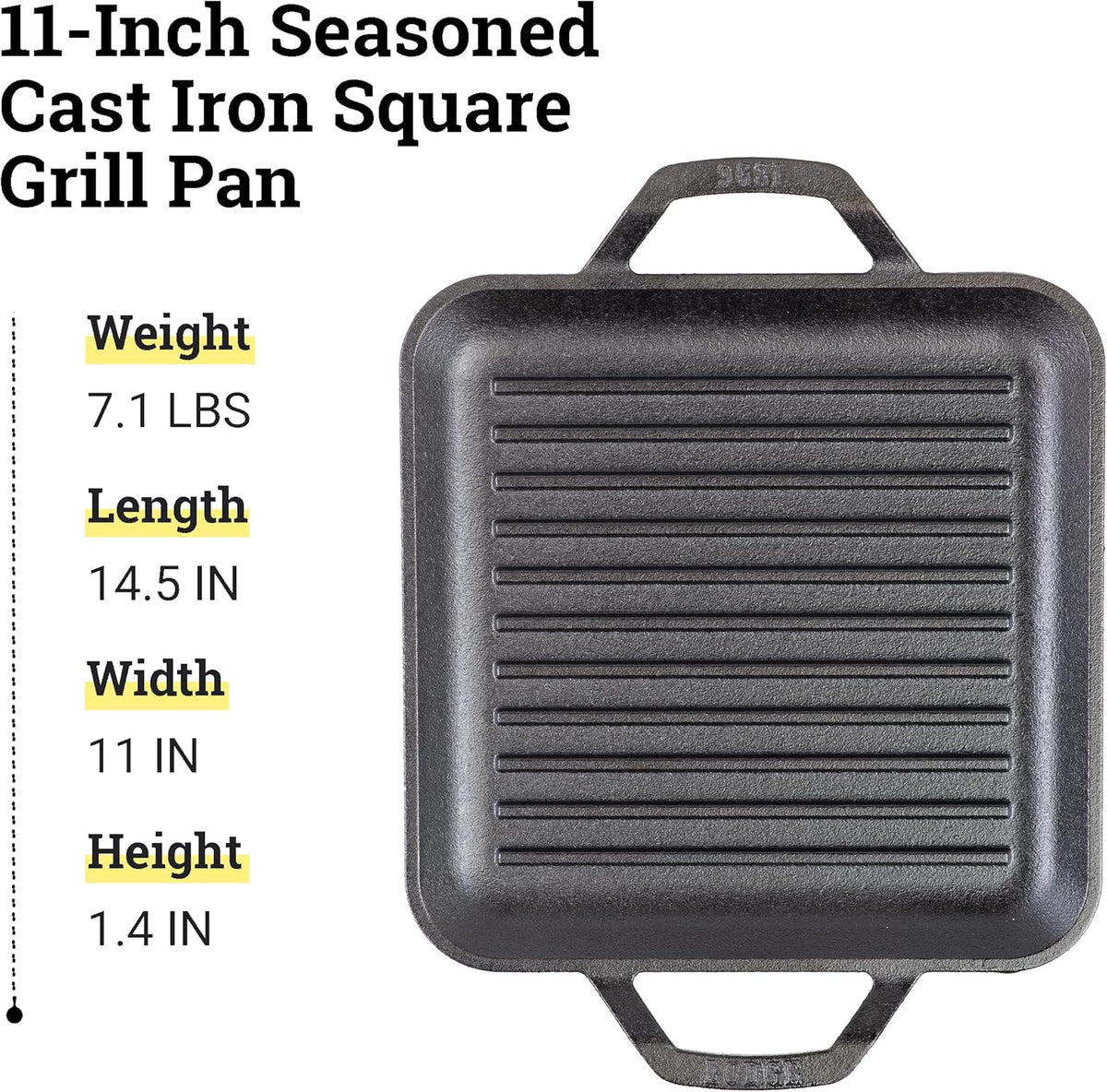 11 in Pre-Seasoned Cast Iron Square Grill Pan X7154