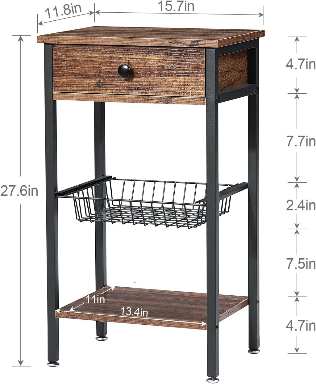 Brown Tall Side Table with Basket C661
